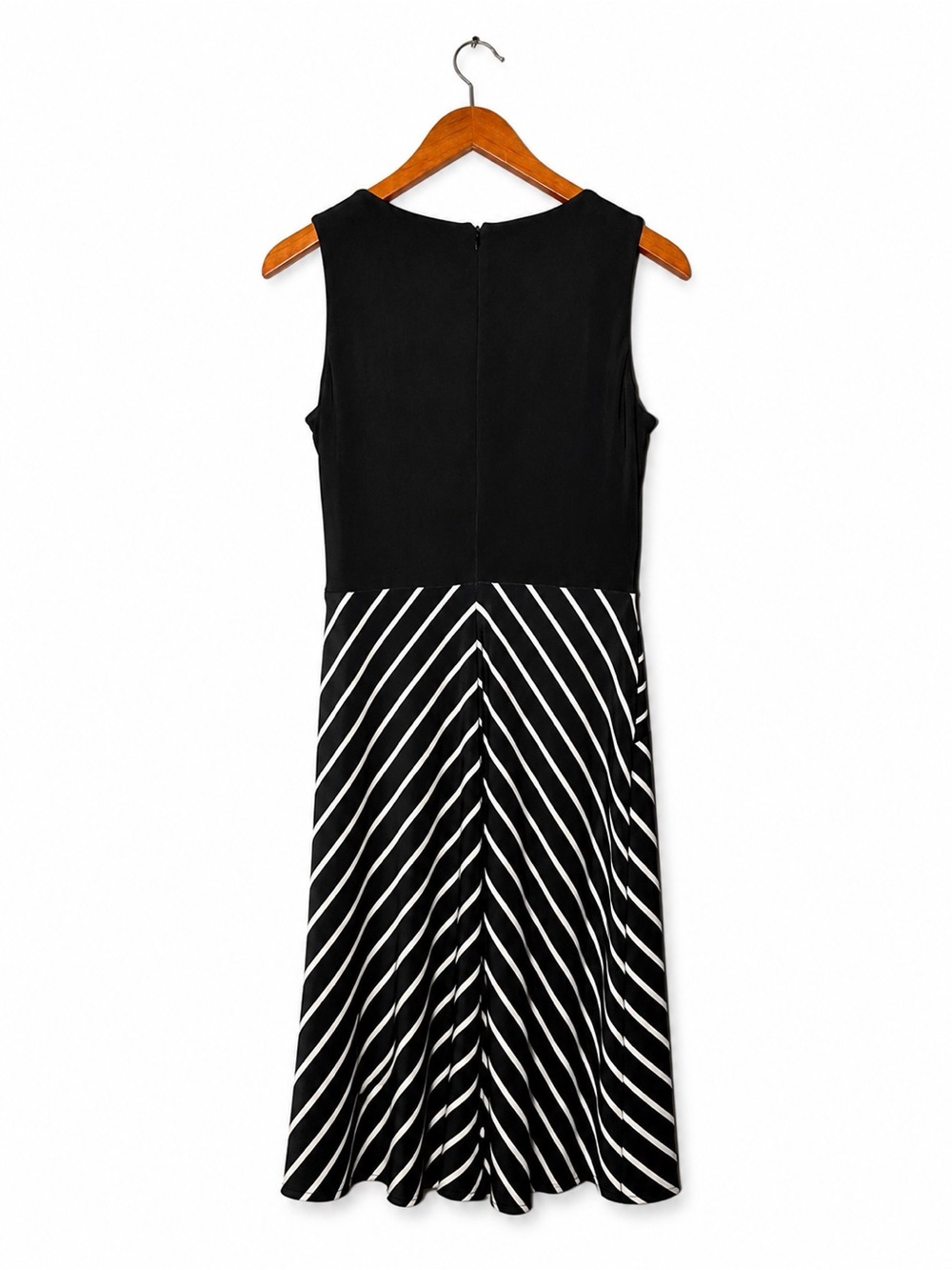 Lauren Ralph Lauren Black White Striped Midi Dress Side Tie Accent Size 8 - Picture 2 of 8